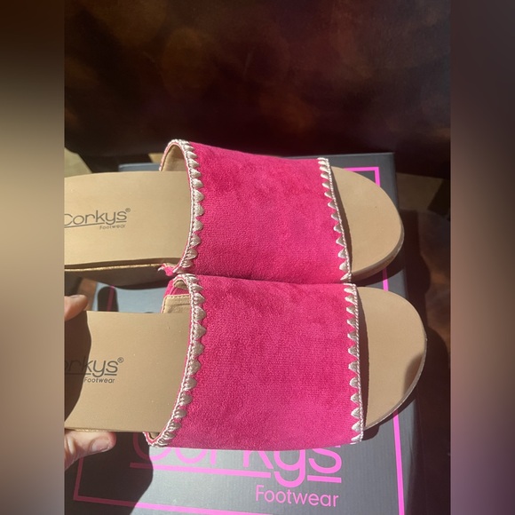 Corky’s Stitch n Slide Fuchsia Ladies Cork Wedges Sz 10 - Picture 9 of 13